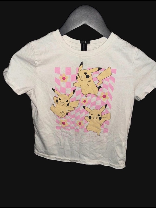 Pokemon Other - Pokémon Pikachu Girls Graphic T-Shirt White Pink Floral Checkered Size XS 4-5